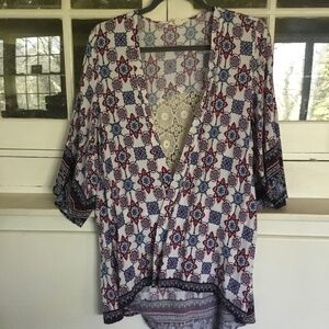 Bohemian shawl shirt with dream catcher fringe on back